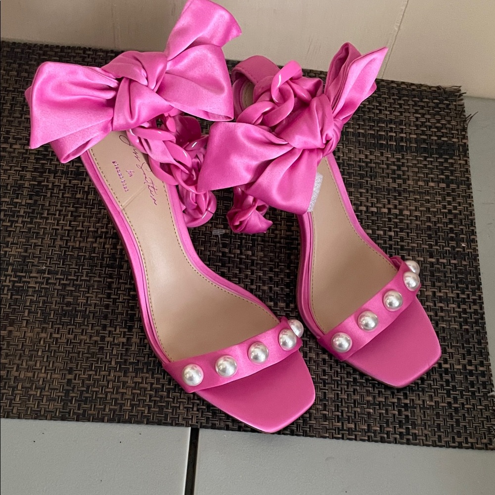 Gianni Bini X Jess Southern pink pearl Bow Dress Heeled Sandals - Picture 2 of 6